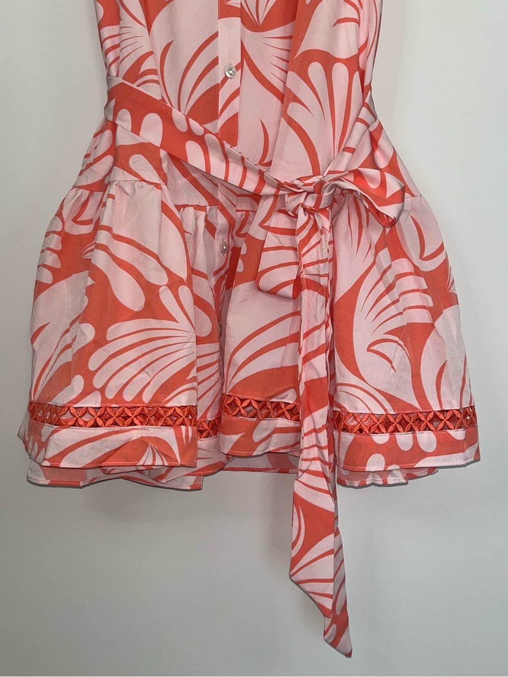 Mary Square Addison Sail Away Coral Puff Sleeve Mini Dress L Coastal Preppy NWT - Picture 6 of 12